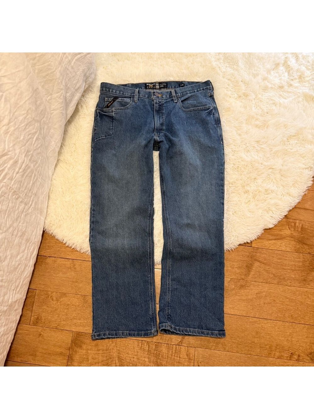 Ariat Rebar M4 Relaxed Boot Cut Workwear Jeans Mens 36x30 Medium Wash Blue Denim
